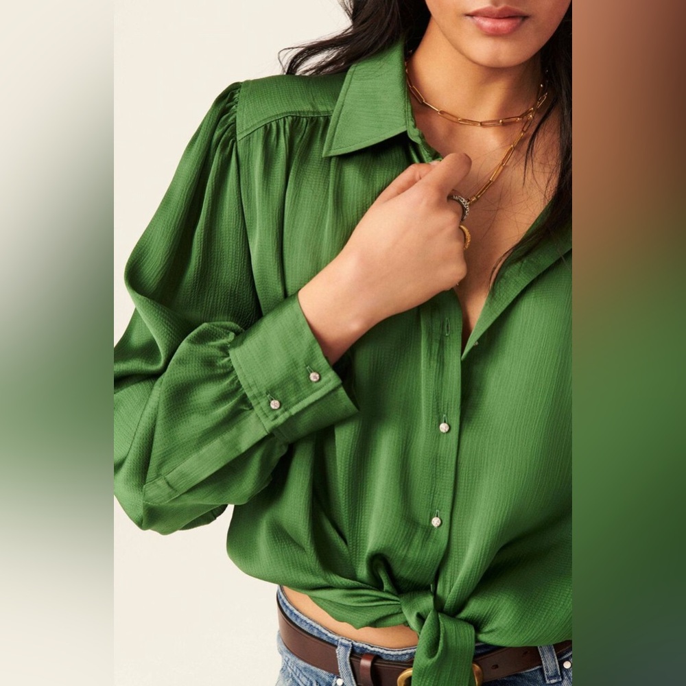 Ba&sh Féria Women’s loose and floaty tie front blouse green vert new large shirt
